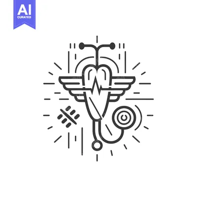 Stethoscope with Heartbeat and Wings, Abstract Medical Symbol