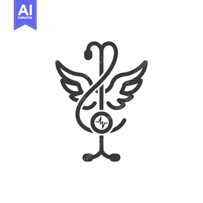 Stethoscope with Wings and Heartbeat Symbol