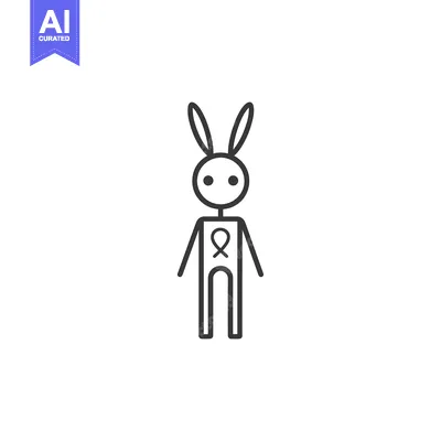 Aset premium populer: Stick Figure Bunny Wearing a Ribbon