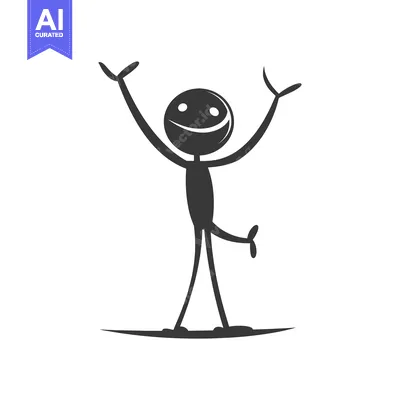 Aset desain premium: Stick Figure Character With Smiling Face and Arms Raised