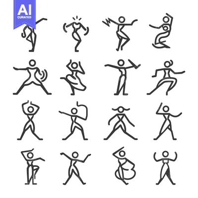 Aset desain premium: Stick Figure Dance Poses Illustration Set