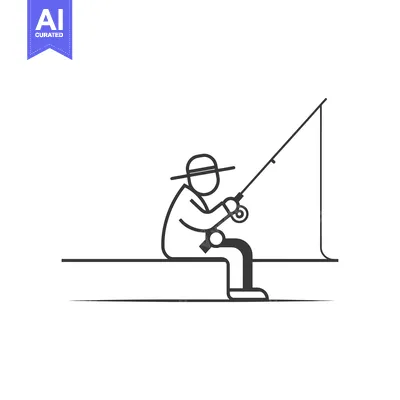Popular premium asset: Stick Figure Fisherman Sitting on a Pier with Rod and Reel