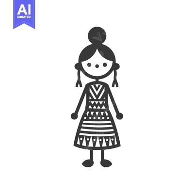 Stick Figure Girl Wearing a Patterned Dress