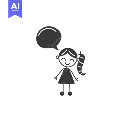 Stick Figure Girl with Speech Bubble and Ponytail
