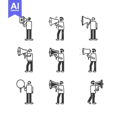 Aset desain premium: Stick Figure Holding a Loudspeaker and a Money Bill