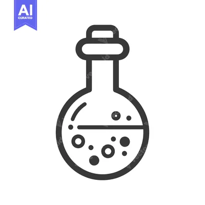 A Black and White Line Drawing of a Flask with Bubbles