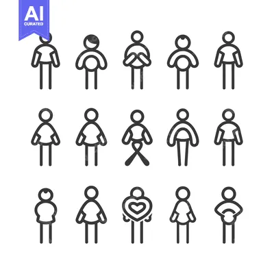 Aset desain premium: Stick Figure Icons Depicting Pregnancy Stages
