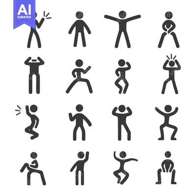 Stick Figure Icons Depicting Various Human Poses and Actions