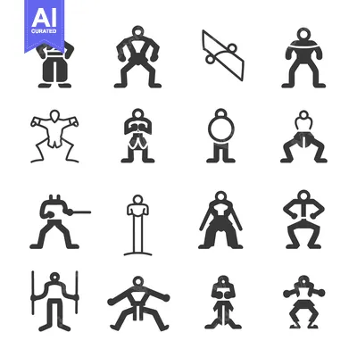 Stick Figure Icons Depicting Various Physical Activities and Sports