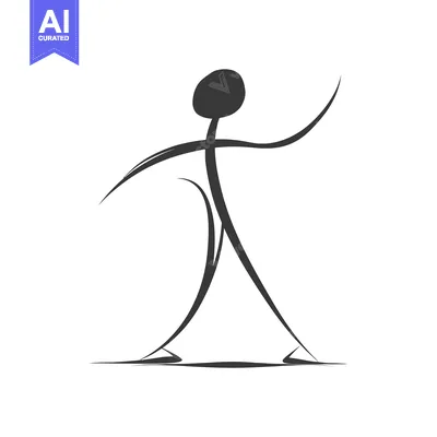 Aset desain premium: Stick Figure Illustration of a Person Walking with One Arm Raised