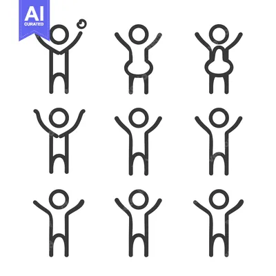 Aset desain premium: Stick Figure Illustrations Depicting Body Types and Happiness