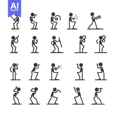 Stick Figure Illustrations of Various Poses and Actions