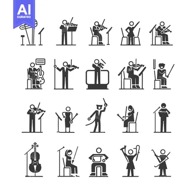 Stick Figure Musicians Playing Violin, Cello and Conducting