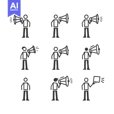Stick Figure People Holding Megaphones and a Light