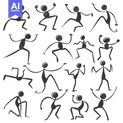 Aset premium populer: Stick Figure People Posing in Various Dynamic Positions