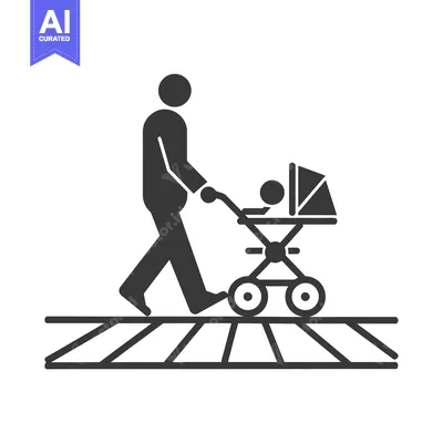 Popular premium asset: Stick Figure Person Pushing Baby Stroller Across Crosswalk