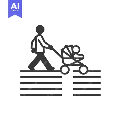Popular premium asset: Stick Figure Pushing Baby Stroller Over Steps