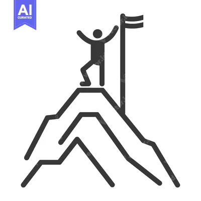 Aset desain premium: Stick Figure Reaching the Peak of a Mountain with a Flag