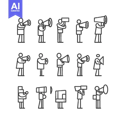 Stick Figures Holding Megaphones and Signs