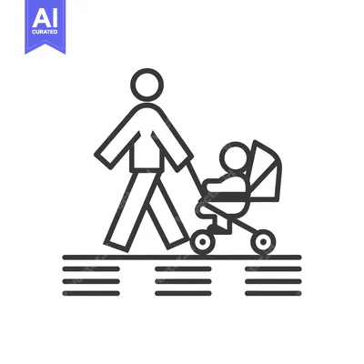 Aset premium populer: Stick Figure Walking with a Baby in a Stroller