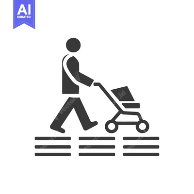 Aset premium populer: Stick Figure Walking with a Stroller on a Crosswalk