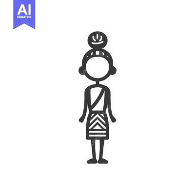 Premium design asset: Stick Figure Woman with Tribal Dress and Hair Bun