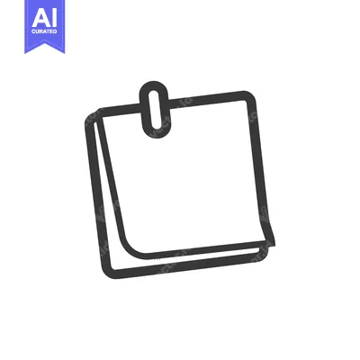 Aset premium populer: Minimalist Sticky Note Icon with Paperclip, Dark Gray Outline on White
