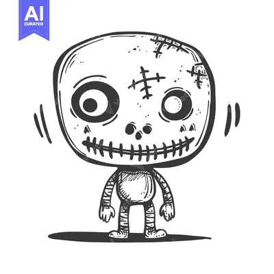 Stitched-up Cartoon Monster with Large Eyes and a Smile