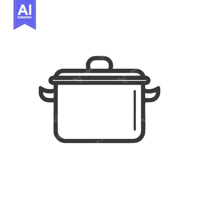 Popular premium asset: Minimalist Cooking Pot Icon with Lid and Handles, Black Outline