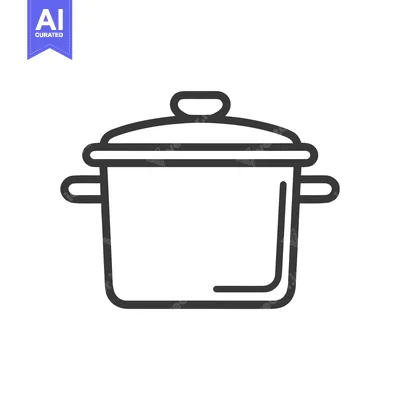 Minimalist Line Art: Covered Cooking Pot Icon on White Background