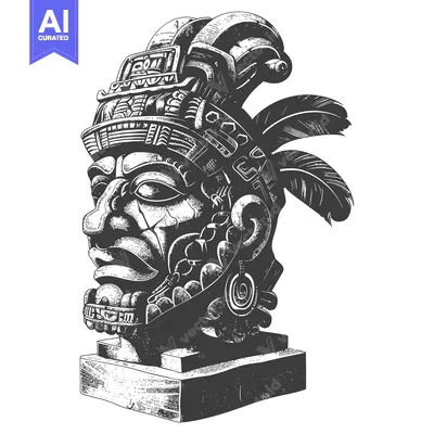 Aset premium populer: Stone Bust of a Mayan King with a Detailed Headdress