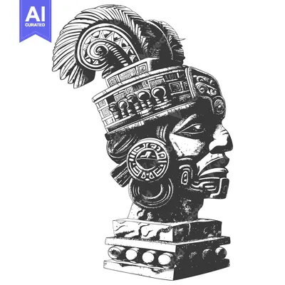 Stone Carving of a Mayan Head with Elaborate Headdress