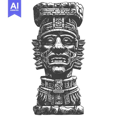 Stone Carving of an Ancient Mayan Deity with Intricate Details