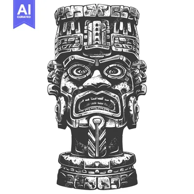 Stone Carving of an Ancient Mayan God with a Grotesque Expression