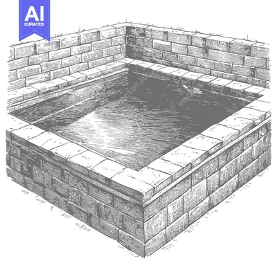 Stone-lined pool or well with water inside, viewed from above