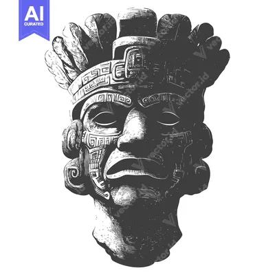 Stone Mask with Intricate Designs and Feathers