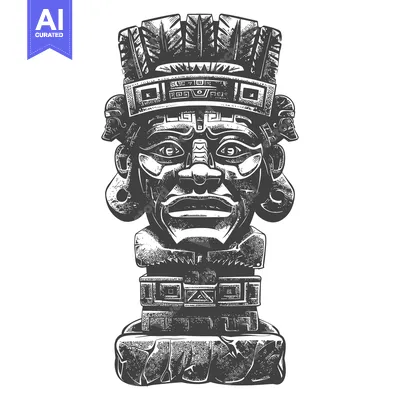 Stone Statue of a Mayan Deity with Detailed Carvings