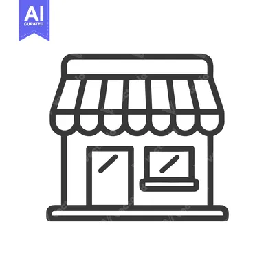 Premium design asset: Minimalist Storefront Icon with Awning, Door, and Window Detail