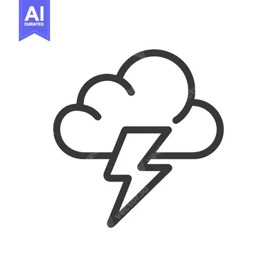 Minimalist Weather Icon: Dark Cloud with Lightning Bolt on White Backg