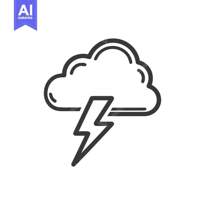 Aset premium populer: Minimalist Cloud and Lightning Bolt Icon, Weather Symbol, Black Outlin