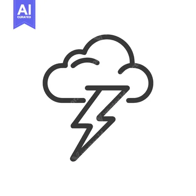 Minimalist Weather Icon: Cloud with Lightning Bolt, Dark Outline