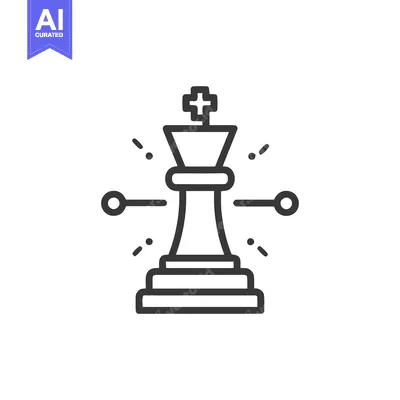 Aset desain premium: Chess King Icon with Strategy and Influence, Minimalist Line Art
