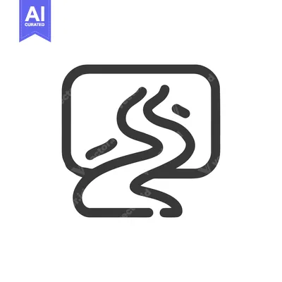Premium design asset: Minimalist River Icon: Winding Stream in Square Frame, Dark Gray Outli