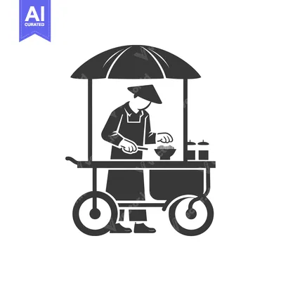 Street Food Vendor with Umbrella and Cart