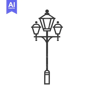 Premium design asset: Street Lamp with Three Lights and Ornamental Design