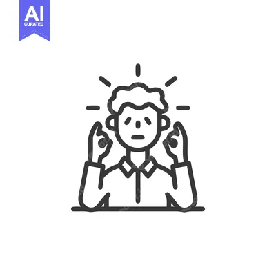 Frustrated Man Icon with Hands Up, Stress, Anxiety, Confusion, Outline