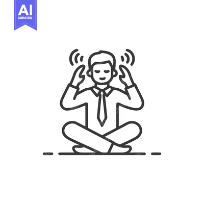 Meditating Businessman Icon with Sound Waves in Lotus Position, Line A