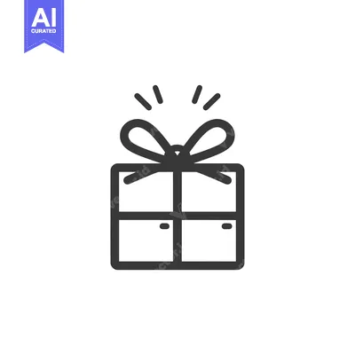 A Black and White Line Drawing of a Gift Box with a Bow and Sparkling