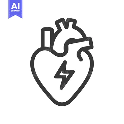 Aset desain premium: Heart Icon with Lightning Bolt, Medical Symbol, Dark Gray Outline on W