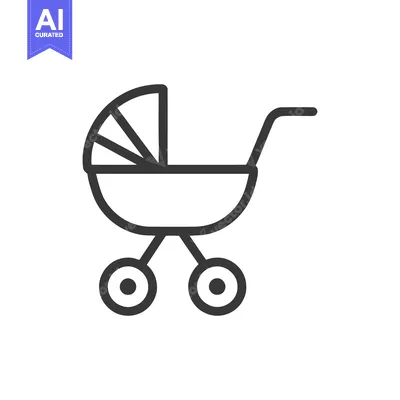 Minimalist Baby Stroller Icon: Clean Line Art on White Background